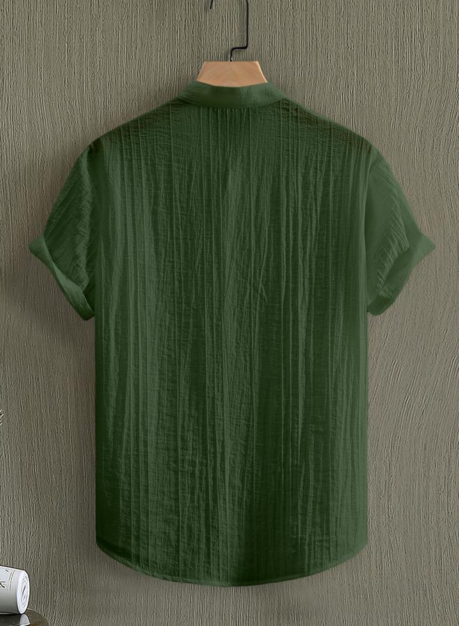 Take Two Men Green Textured Short Sleeve Shirt - Image 2